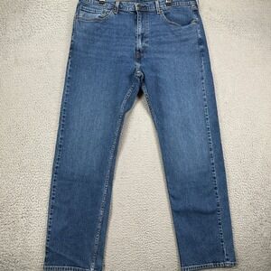 Levis 505 Mens Straight‎ Leg Jeans 38X32 Blue Distressed Red Tab Stretch Denim